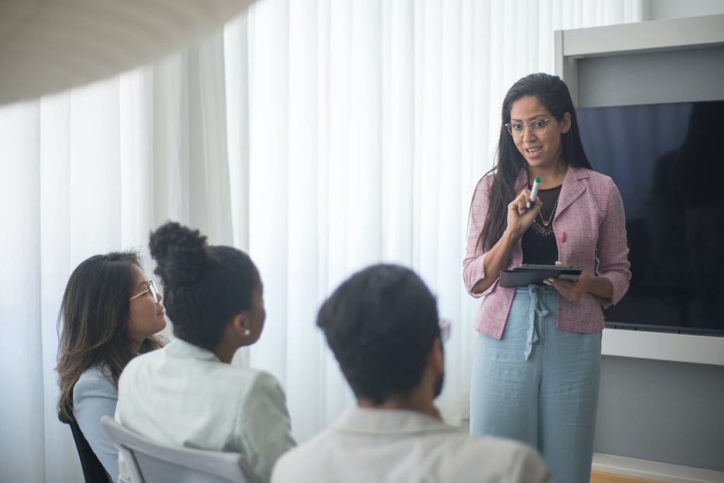 Woman training a group of women