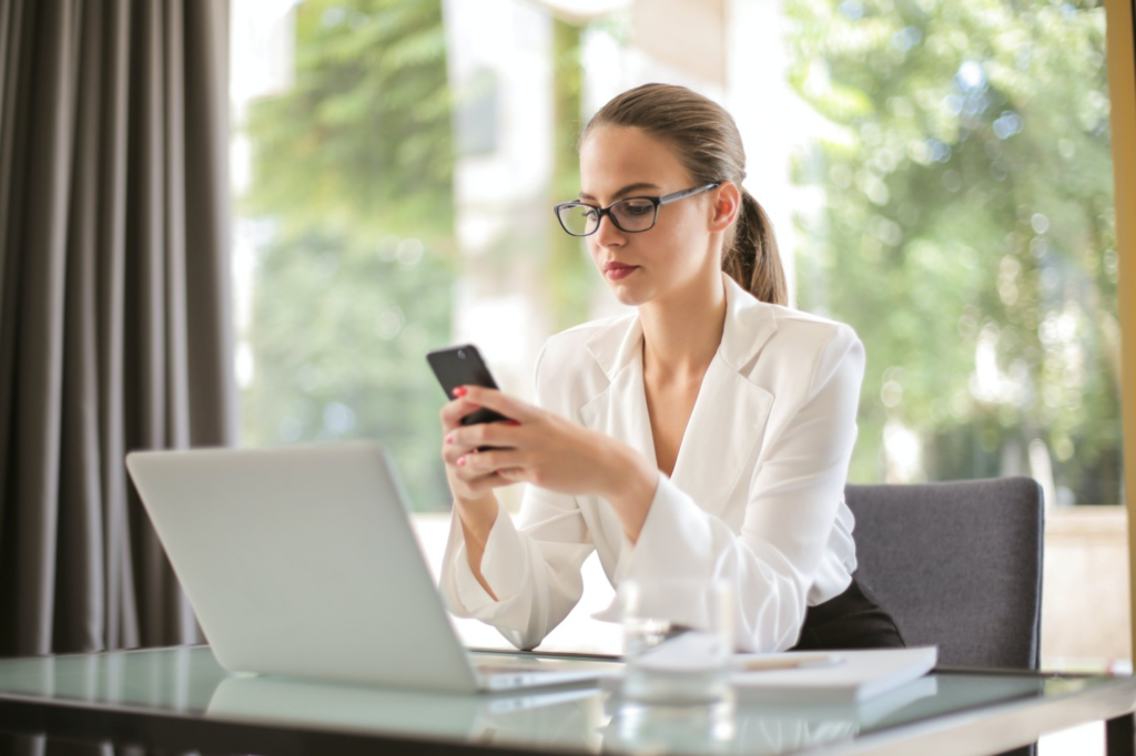 A woman using her phone