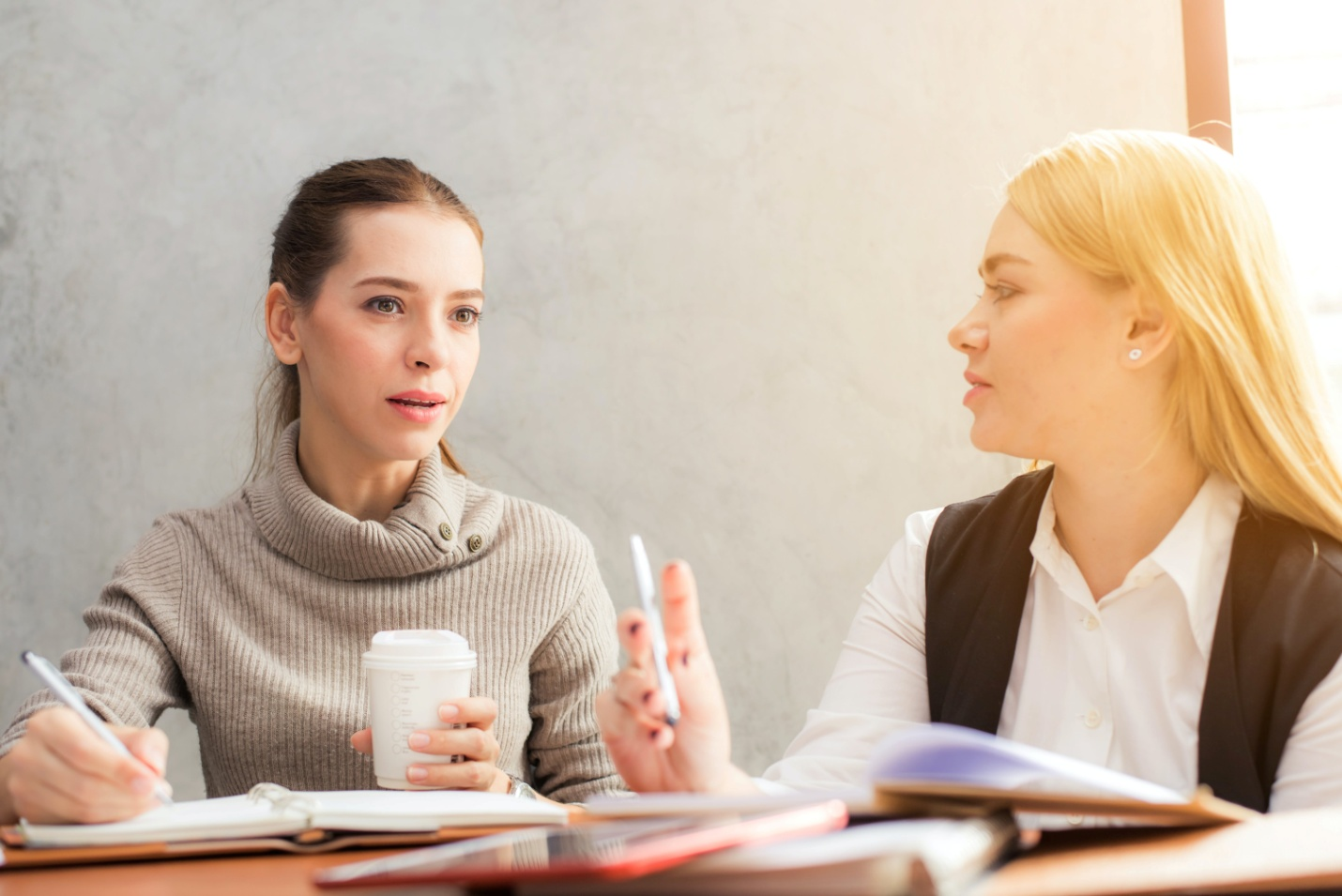 Two women chatting